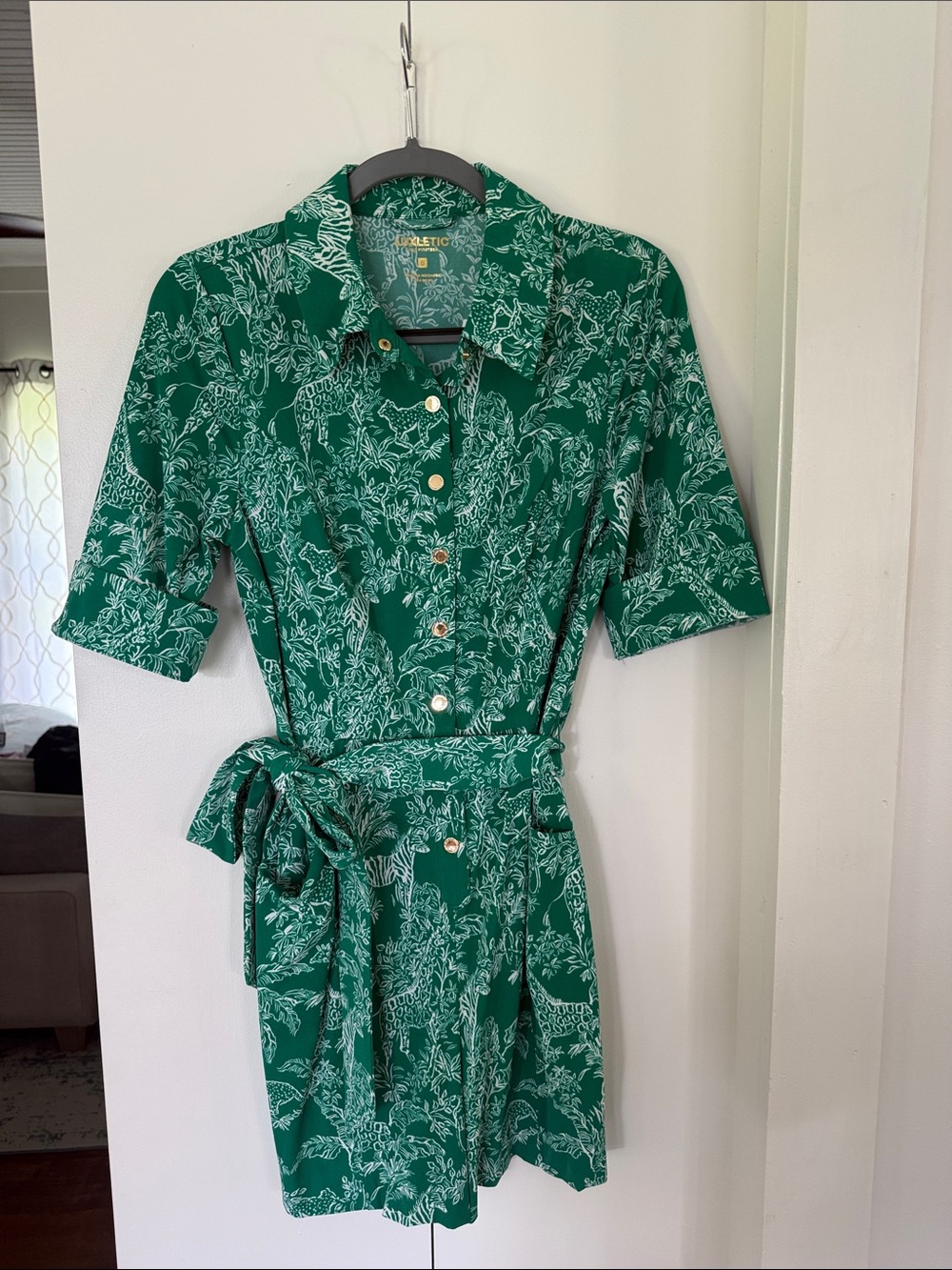 Green Floral Button-Front Romper with Tie Waist by Lilly Pulitzer